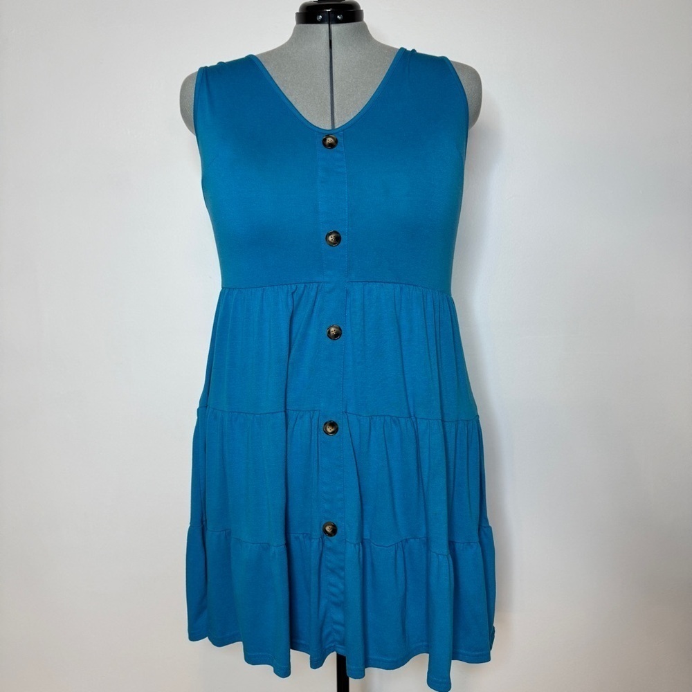 Blue Sleeveless Button-Down Dress